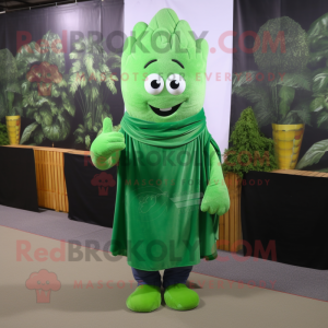 Forest Green Celery mascot costume character dressed with a Polo Shirt and Shawls