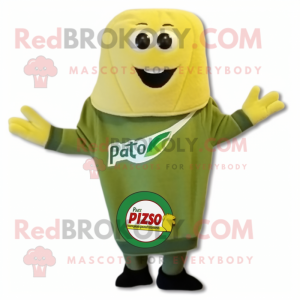 Olive Pesto Pasta mascot costume character dressed with a Sweater and Earrings