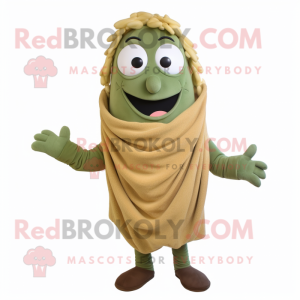 Olive Pesto Pasta mascot costume character dressed with a Sweater and Earrings