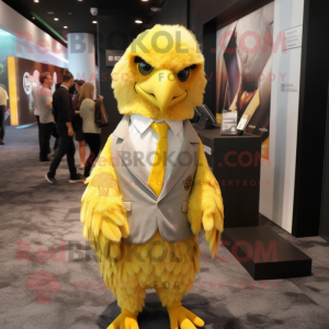 Lemon Yellow Haast'S Eagle mascot costume character dressed with a Suit Pants and Scarf clips