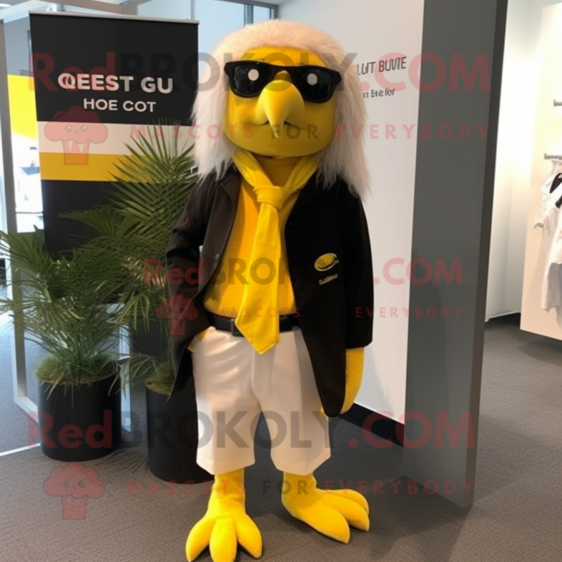 Lemon Yellow Haast'S Eagle mascot costume character dressed with a Suit Pants and Scarf clips