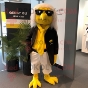 Lemon Yellow Haast'S Eagle mascot costume character dressed with a Suit Pants and Scarf clips