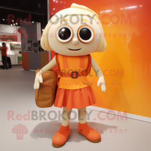 Beige Orange mascot costume character dressed with a Mini Skirt and Messenger bags