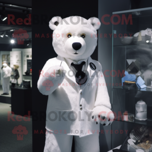 White Teddy Bear mascot costume character dressed with a Dress Shirt and Earrings