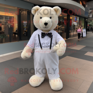 White Teddy Bear mascot costume character dressed with a Dress Shirt and Earrings