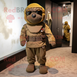 Brown Army Soldier mascot costume character dressed with a Romper and Shawls