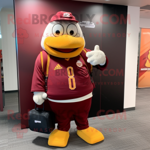 Maroon Mandarin mascot costume character dressed with a Sweatshirt and Briefcases