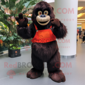 Black Orangutan mascot costume character dressed with a Culottes and Suspenders