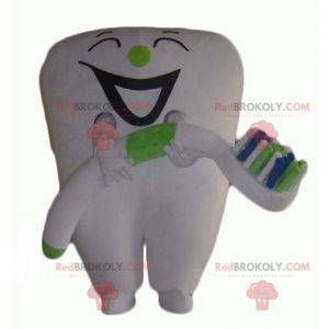 Giant white tooth mascot with a toothbrush - Redbrokoly.com