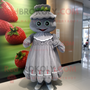 Gray Strawberry mascot costume character dressed with a Empire Waist Dress and Anklets