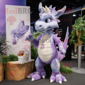 Lavender Dragon mascot costume character dressed with a Capri Pants and Earrings