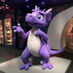 Lavender Dragon mascot costume character dressed with a Capri Pants and Earrings