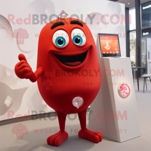 Red Engagement Ring mascot costume character dressed with a Tank Top and Lapel pins