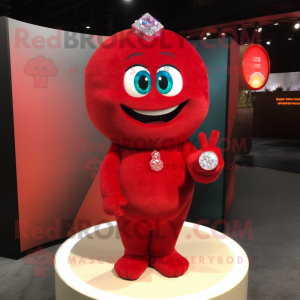 Red Engagement Ring mascot costume character dressed with a Tank Top and Lapel pins