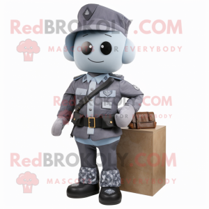 Gray Commando mascot costume character dressed with a Blouse and Pocket squares