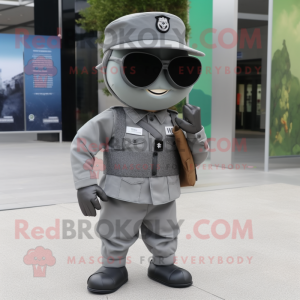 Gray Commando mascot costume character dressed with a Blouse and Pocket squares