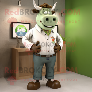 Olive Bull mascot costume character dressed with a Chinos and Earrings