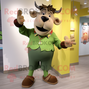 Olive Bull mascot costume character dressed with a Chinos and Earrings