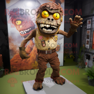 Brown Zombie mascot costume character dressed with a Vest and Anklets