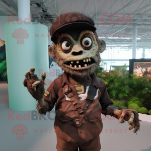 Brown Zombie mascot costume character dressed with a Vest and Anklets