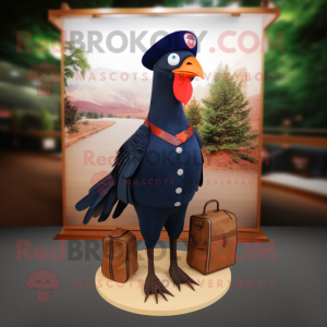 Navy Pheasant mascot costume character dressed with a A-Line Skirt and Messenger bags