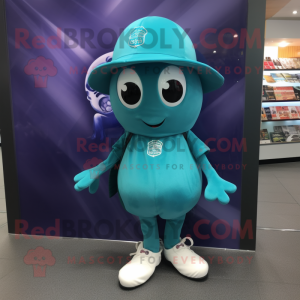 Teal Squid mascot costume character dressed with a Polo Tee and Keychains