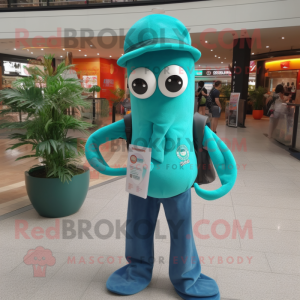 Teal Squid mascot costume character dressed with a Polo Tee and Keychains