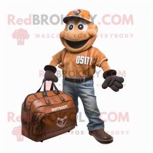 Rust Baseball Glove mascot costume character dressed with a Overalls and Briefcases