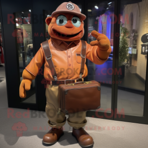 Rust Baseball Glove mascot costume character dressed with a Overalls and Briefcases