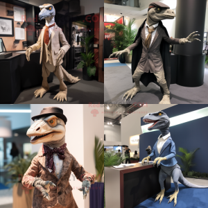 nan Velociraptor mascot costume character dressed with a Suit Pants and Shawls