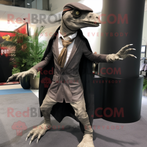 nan Velociraptor mascot costume character dressed with a Suit Pants and Shawls