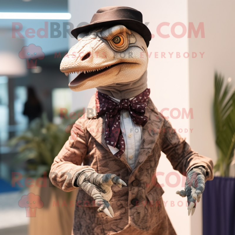 nan Velociraptor mascot costume character dressed with a Suit Pants and Shawls