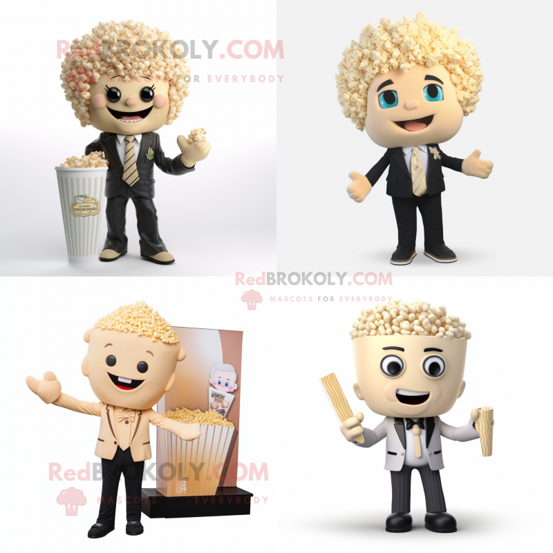 Beige Pop Corn mascot costume character dressed with a Blazer and Hair clips Beige Pop Corn mascot costume character dressed with a Blazer and Hair clips