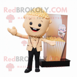 Beige Pop Corn mascot costume character dressed with a Blazer and Hair clips