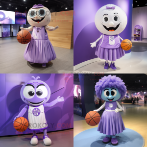 Lavender Basketball Ball mascot costume character dressed with a Circle Skirt and Brooches