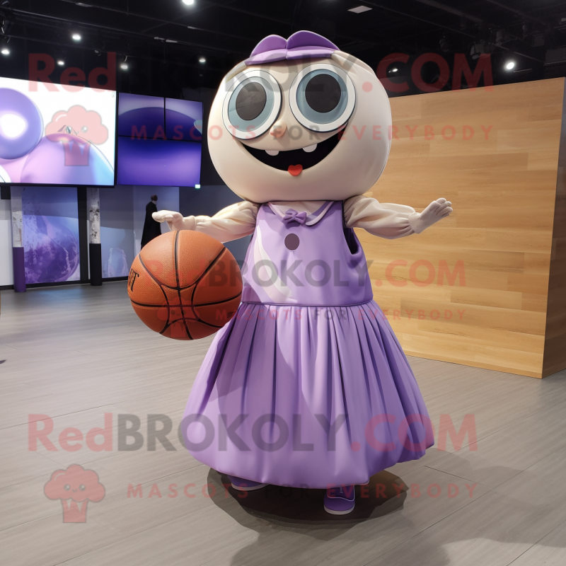 Lavender Basketball Ball mascot costume character dressed with a Circle Skirt and Brooches