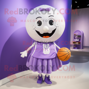 Lavender Basketball Ball mascot costume character dressed with a Circle Skirt and Brooches