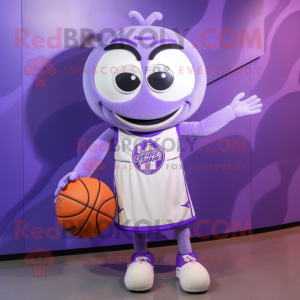 Lavender Basketball Ball mascot costume character dressed with a Circle Skirt and Brooches
