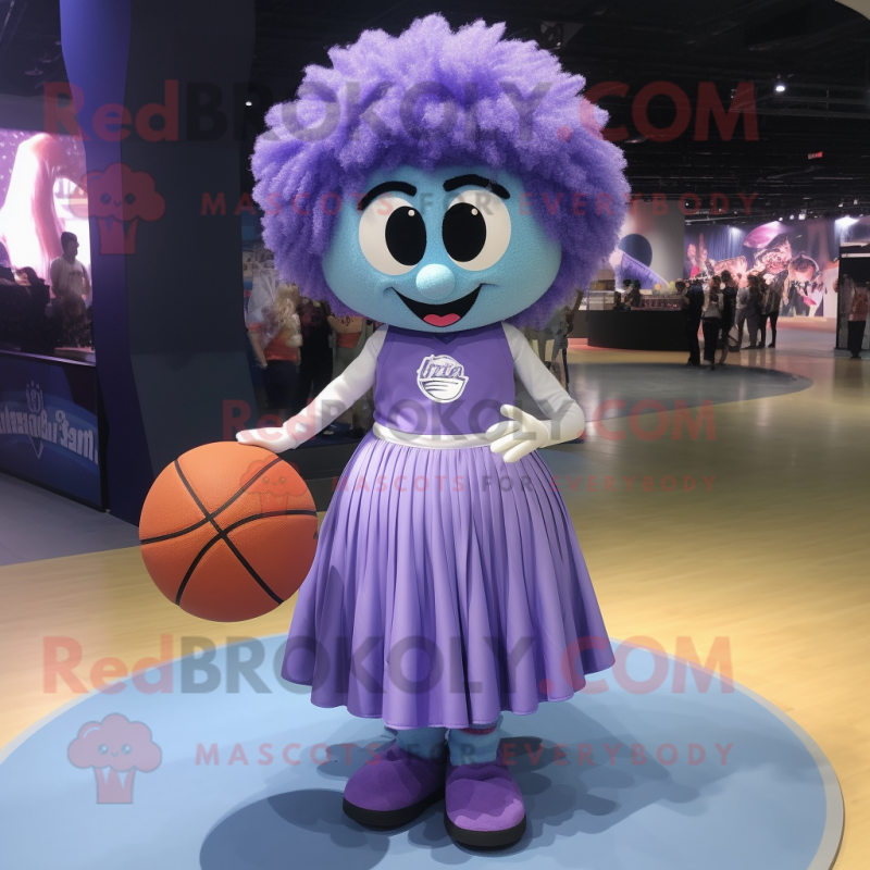 Lavender Basketball Ball mascot costume character dressed with a Circle Skirt and Brooches