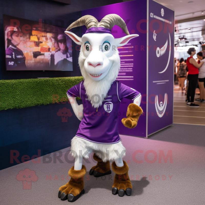 Purple Boer Goat mascot costume character dressed with a Running Shorts and Caps