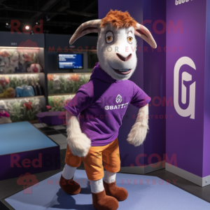 Purple Boer Goat mascot costume character dressed with a Running Shorts and Caps