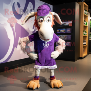Purple Boer Goat mascot costume character dressed with a Running Shorts and Caps