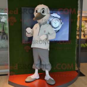 Gray Swans mascot costume character dressed with a Polo Tee and Digital watches