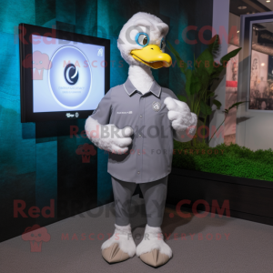 Gray Swans mascot costume character dressed with a Polo Tee and Digital watches