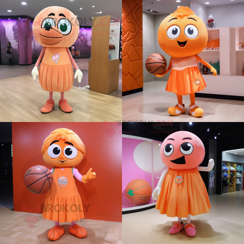 Peach Basketball Ball mascot costume character dressed with a Mini Dress and Shawl pins