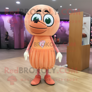 Peach Basketball Ball mascot costume character dressed with a Mini Dress and Shawl pins