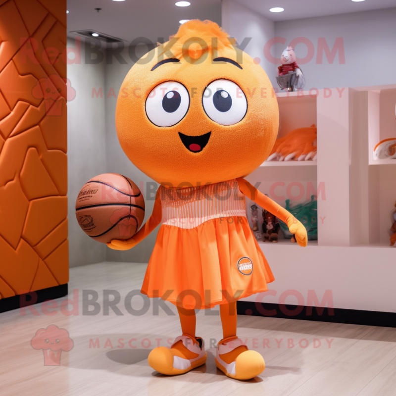 Peach Basketball Ball mascot costume character dressed with a Mini Dress and Shawl pins