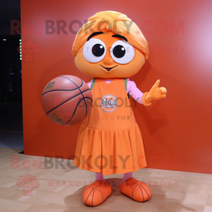 Peach Basketball Ball mascot costume character dressed with a Mini Dress and Shawl pins