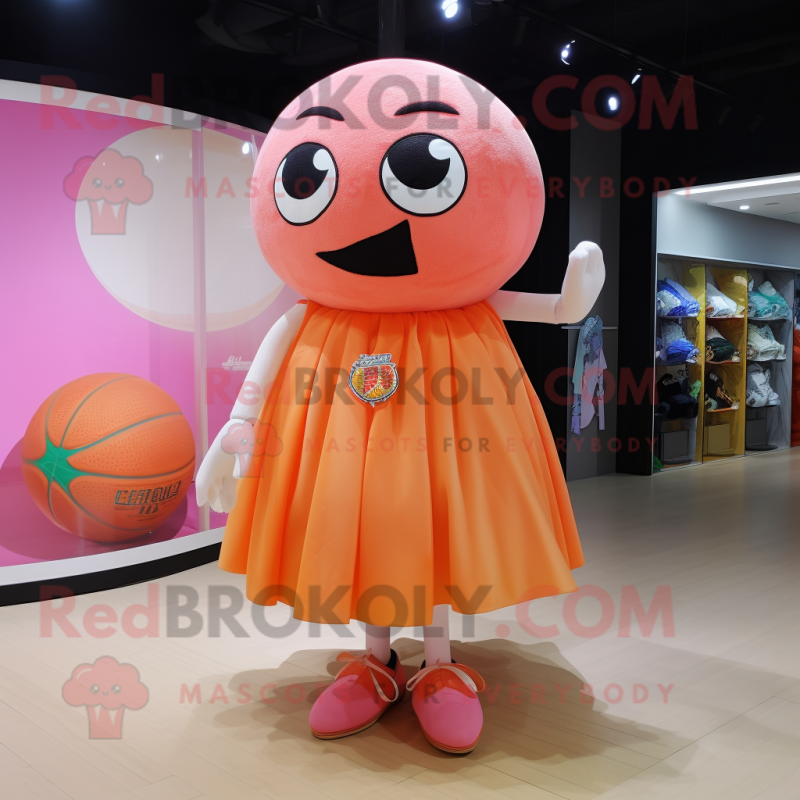 Peach Basketball Ball mascot costume character dressed with a Mini Dress and Shawl pins