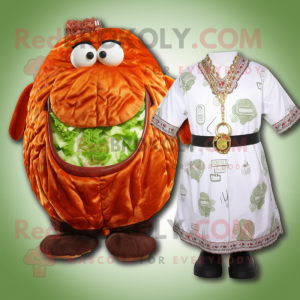 Orange Corned Beef And Cabbage mascot costume character dressed with a Dress Pants and Necklaces